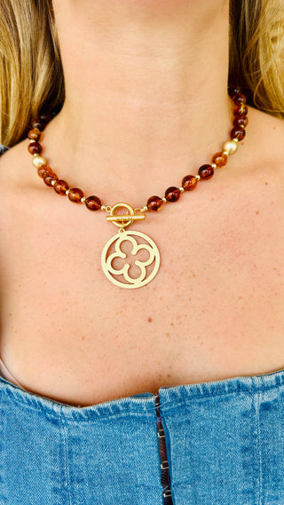 Florence Tortoise Beaded Medallion Short Toggle Necklace
