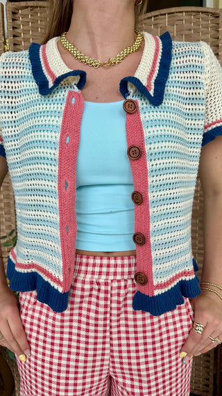 Alternate view of Prep in Your Step Blue Striped Cardigan Sweater
