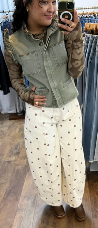 Brown Flower Stretch Layering Top w/ Thumb Opening