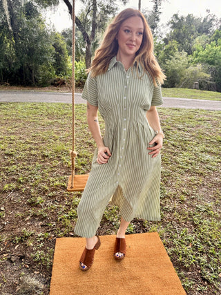 Alternate view of Summer in Sage Button Front Dress
