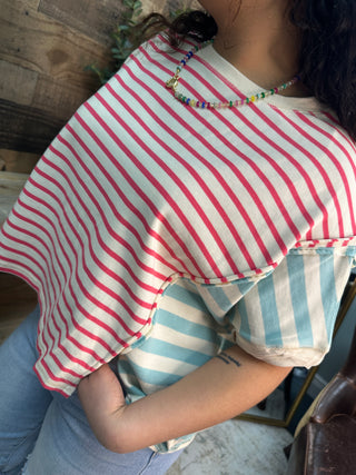 Alternate view of Peach Love Coral & Mint Stripe Color Block Top

