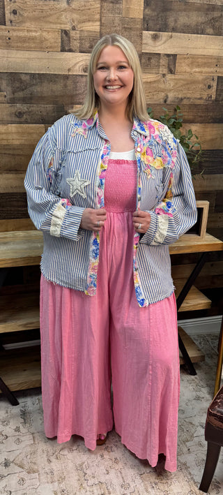 Oli & Hali Bubblegum Pink Washed Wide Leg Jumpsuit Romper