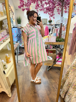 Alternate view of Strawberry Mint Striped Picnic Dress
