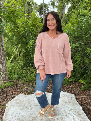 Fantastic Fawn Mauve VNeck Pocket Top