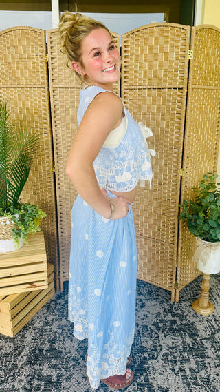 Alternate view of Walk in the Park Blue Embroidered Skirt Set
