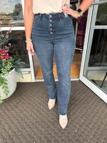 Judy Blue 88912: Dark Wash Button Fly Straight Leg Jeans - Classic Fit Denim for Effortless Style