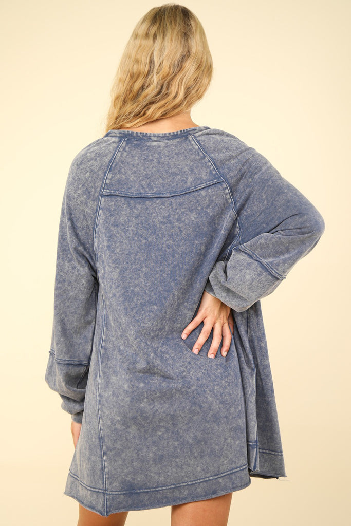 VeryJ - Denim Long Sleeve Mineral Wash Tee Dress - The Gypsy Belle Boutique