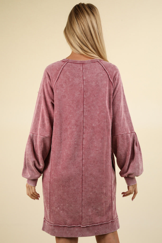 VeryJ - Rose Long Sleeve Mineral Wash Tee Dress - The Gypsy Belle Boutique