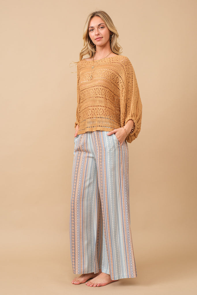 FINAL SALE Cozy Co Blue & Camel Palazzo Pant - The Gypsy Belle Boutique