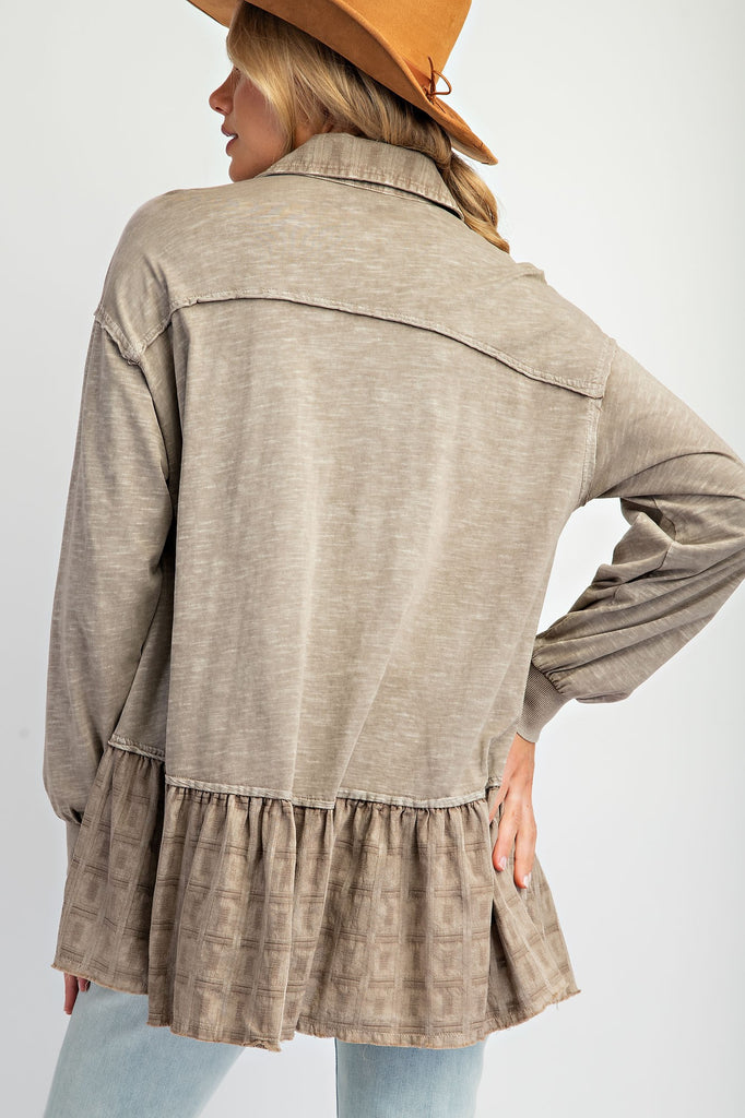 Easel - Mocha Long Slv Mineral Wash Tunic Top - The Gypsy Belle Boutique