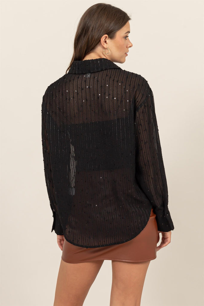 Black Sheer Sequin Textured Top - The Gypsy Belle Boutique