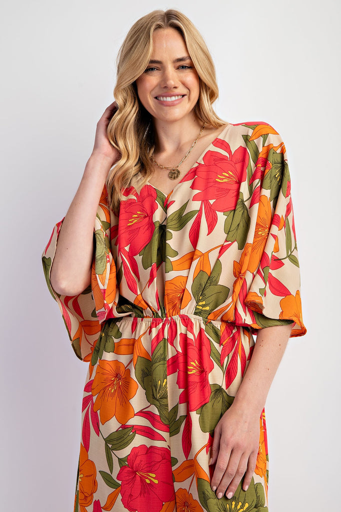 Easel - Dolman Slv Wide Leg Floral Print Jumpsuit - The Gypsy Belle Boutique