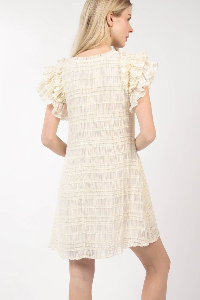 Very J - Champagne Ruffle Sleeve Dress - The Gypsy Belle Boutique