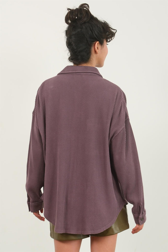 Deep Plum Ribbed Shacket Top - The Gypsy Belle Boutique