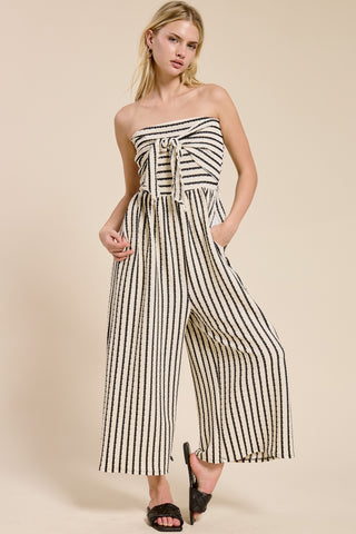 Black & Ivory Stripe Strapless Jumpsuit