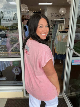 Pink Mineral Wash Americana Bow Top by J Her, featuring a stylish bow design, perfect for casual and festive occasions. Final Sale item.