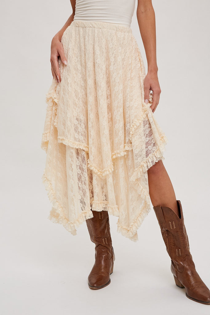 Ivory Lace Tier Midi Skirt - The Gypsy Belle Boutique