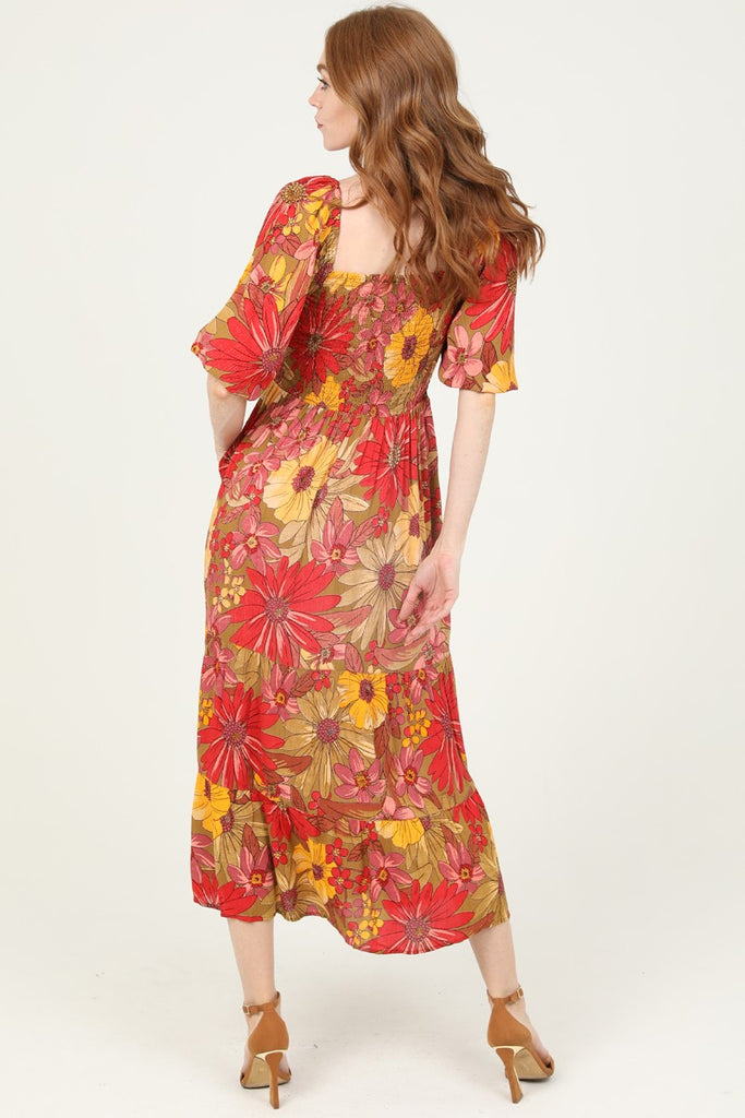 ANGIE - Deep Rose & Olive Floral Maxi Dress - The Gypsy Belle Boutique