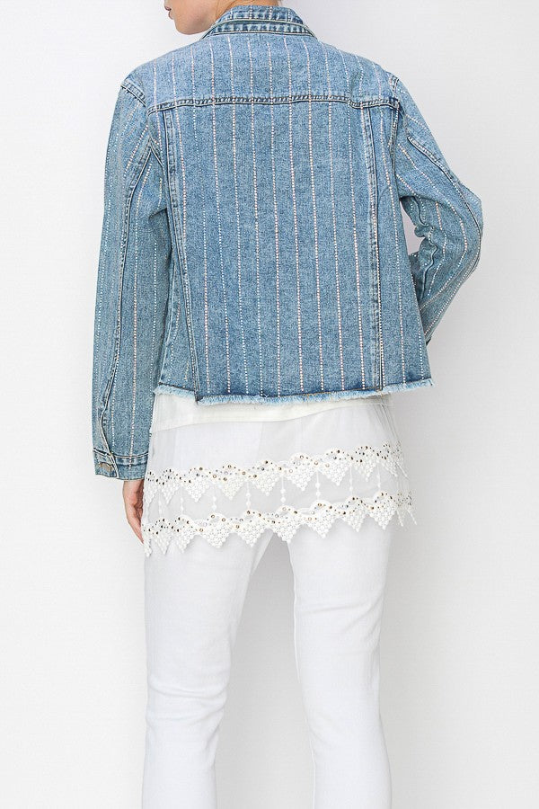 Medium Wash Rhinestone Denim Jacket - The Gypsy Belle Boutique