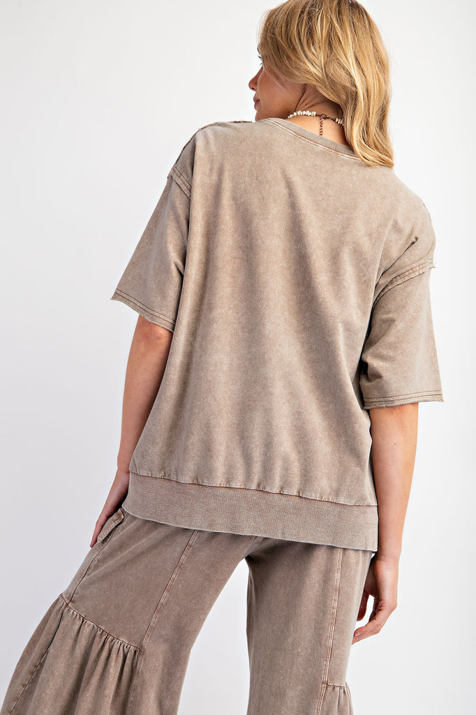 Easel Mocha Mineral Wash Knit Top - The Gypsy Belle Boutique