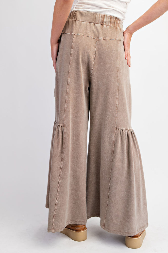 Easel Mocha Mineral Wash Wide Leg Pants - The Gypsy Belle Boutique