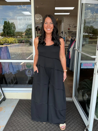 Keyhole Back Wide Leg Raw Edge Jumpsuit (2 COLORS) NoaBoa