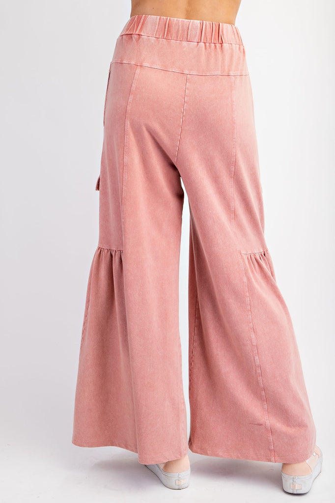 Easel Dusty Rose Mineral Wash Wide Leg Pants - The Gypsy Belle Boutique