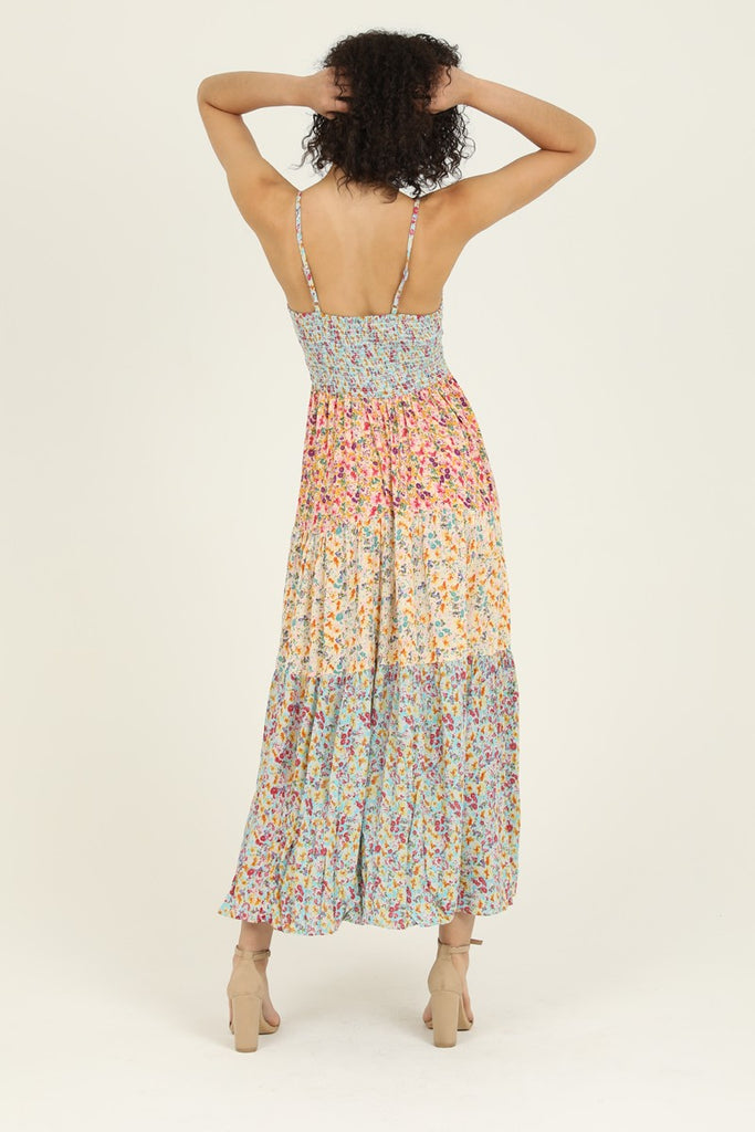 ANGIE - Floral Multicolor Smocked Maxi Dress - The Gypsy Belle Boutique