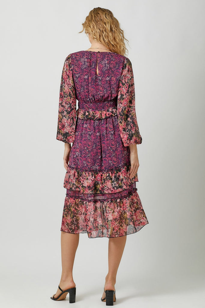 Plum Mix Floral Midi Dress - The Gypsy Belle Boutique