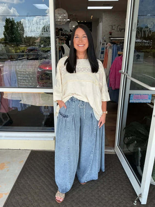Stylish Washed Tencel Wide Leg Pants by Oli & Hali in classic navy, perfect for versatile, comfortable fashion wear.