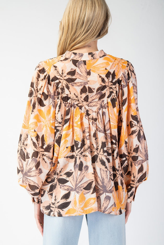 ee:some Cream Soda Leaf Print Bubble Slv Blouse Top - The Gypsy Belle Boutique