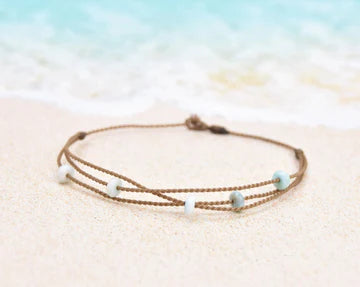 Tula Blue Aqua Larimar Pearl Riptide Anklet - The Gypsy Belle Boutique