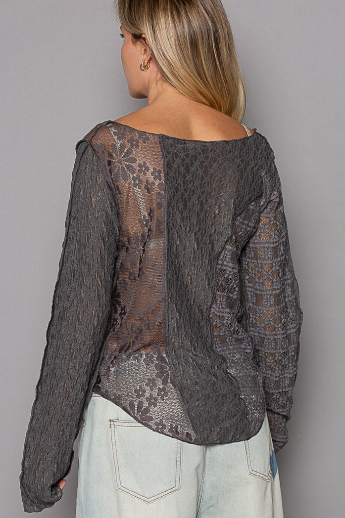 POL - Charcoal Layering Lace Top - The Gypsy Belle Boutique