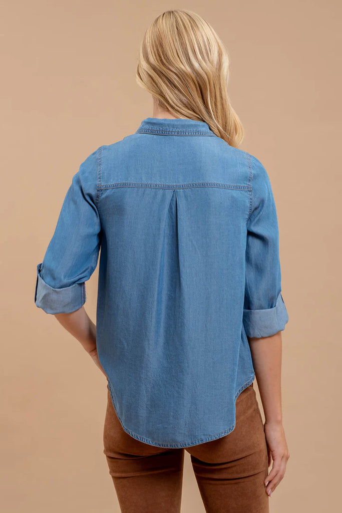 Blu Pepper - Chambray Collar Button Down Top - The Gypsy Belle Boutique