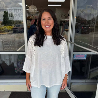 Women's Textured Knit Crochet Mineral Wash Top by Easel in 3 colors, featuring a stylish design and comfy fit.