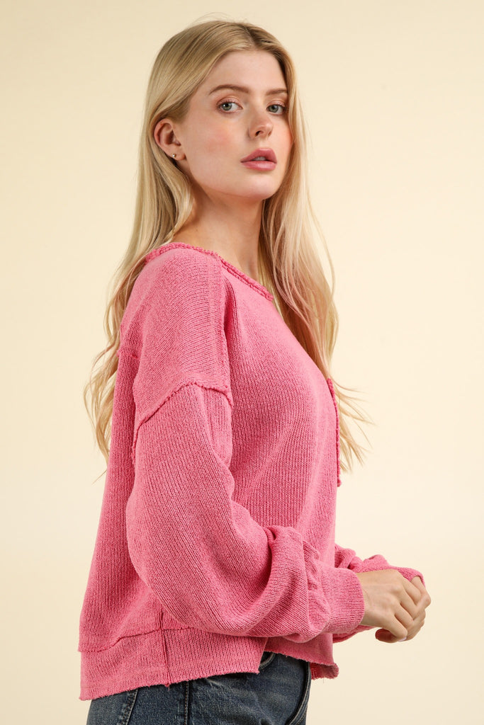 Very J Hot Pink Chenille Oversized Sweater - The Gypsy Belle Boutique