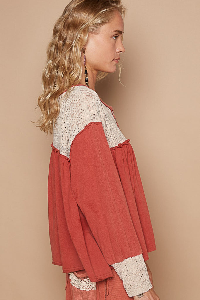 POL - Marsala & Cream Lace Top - The Gypsy Belle Boutique