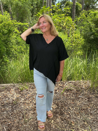 Oddi Top Dotted Jacquard Knit, Short Sleeve, Shark Bite Hem, Available in 2 Colors