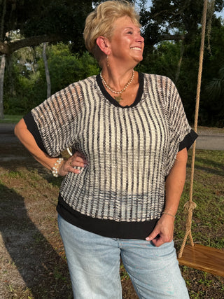 Alternate view of POL Passport Ready Black Ladderback Sweater Top
