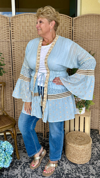 POL Powder Blue Parasail Shell Kimono
