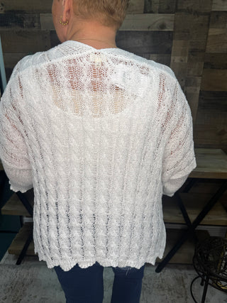 POL IVORY Crochet Open Front Cardigan