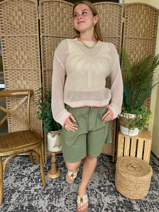 Palm Tree Breeze Natural & Pink Crochet Top

