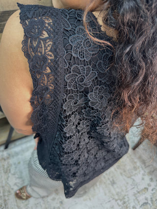 Like Love Black Lace Crochet Sleeveless Top