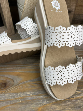 Alternate view of Yellowbox Airy White Scalloped Edge Wedge Sandals
