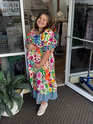 Alternate view of Oddi Carinival Bloom Floral Border Print Dress w/ Bubble Sleeve
