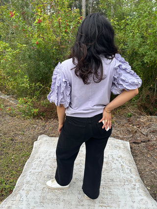 Easel Lavender Ruffled Bubble Sleeve Top