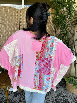 Alternate view of POL Candy Pink Floral Oversized Top
