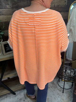 Alternate view of Easel ORANGE Stripe Short Sleeve Top
