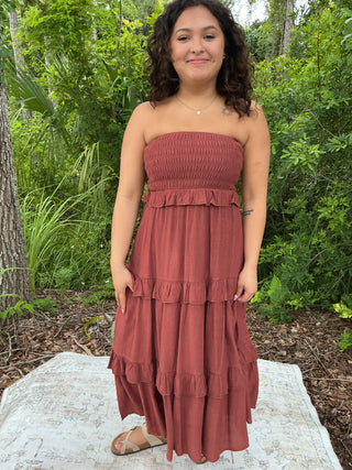 Listicle Smocked Ruffle Tiered Maxi Skirt or Midi Dress (3 COLORS)