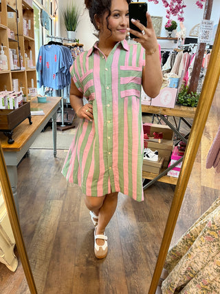 Alternate view of Strawberry Mint Striped Picnic Dress
